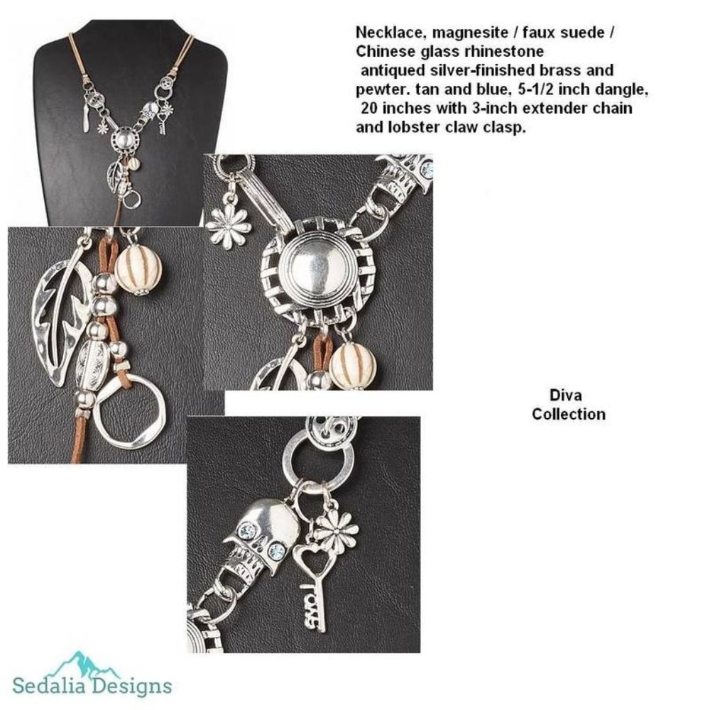 FAUX SUEDE, BRASS & PEWTER DIVA NECKLACE